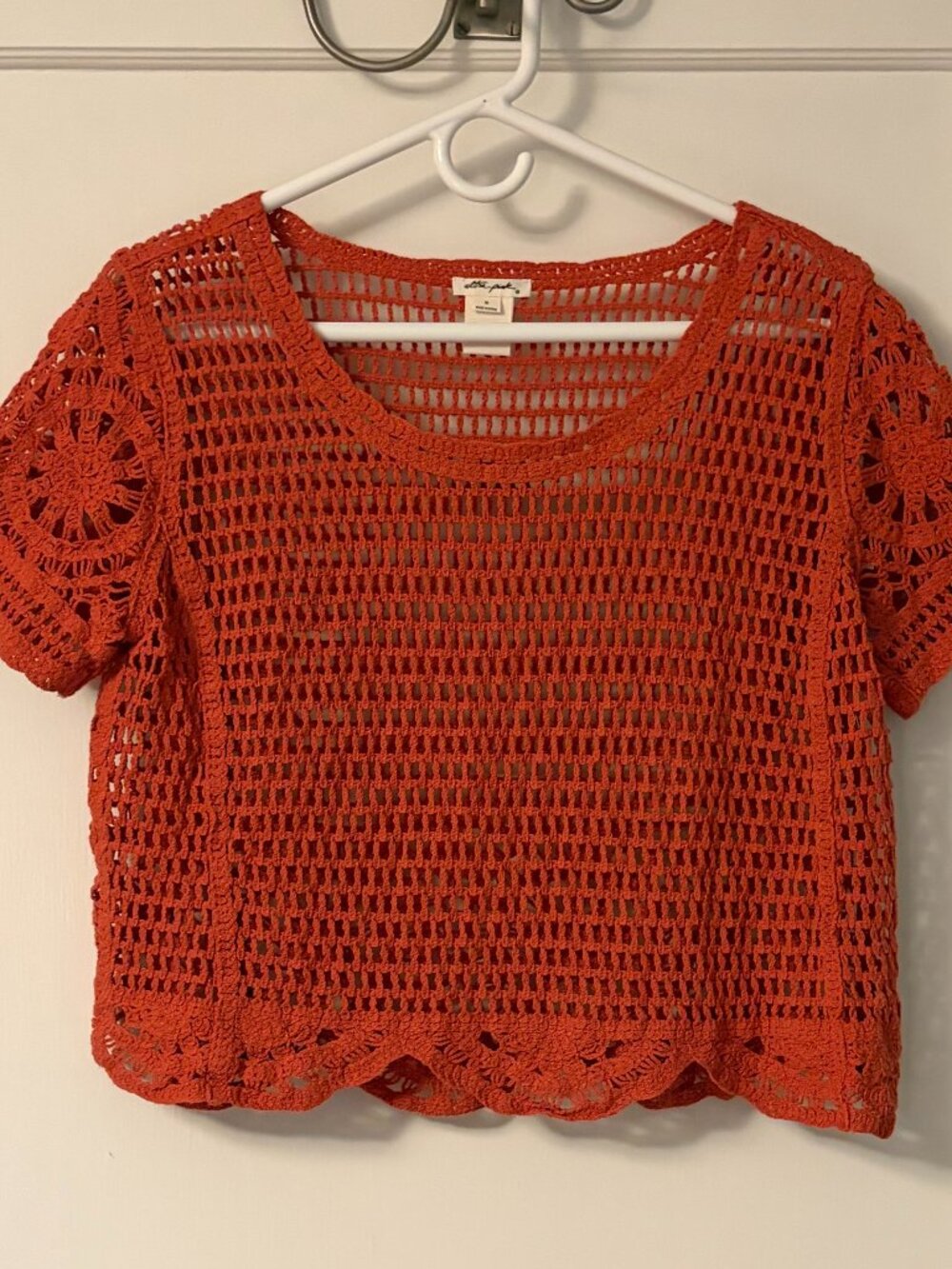 Ultra pink lace crochet blouse sheer size medium boho beachy festival summer